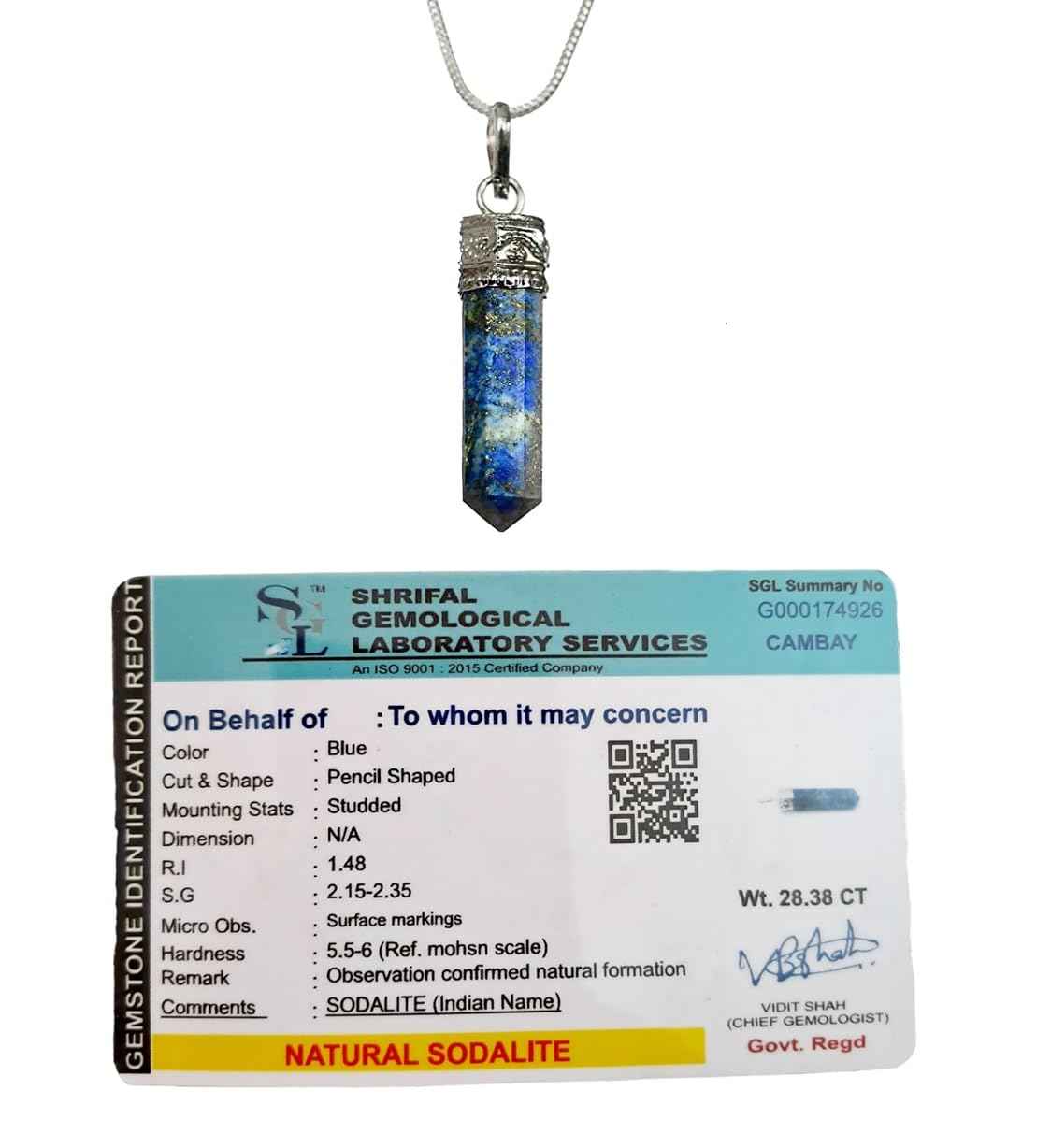 Divinity Crystals Sodalite Pencil Locket Pendant with Chain for Enhanced Communication and Healing Meditation Default Title